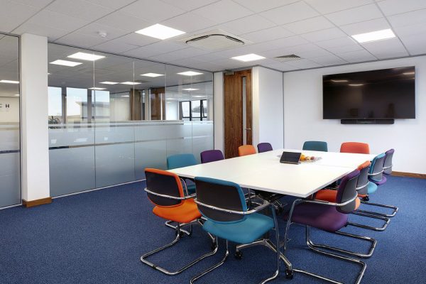 Boardroom with large TV