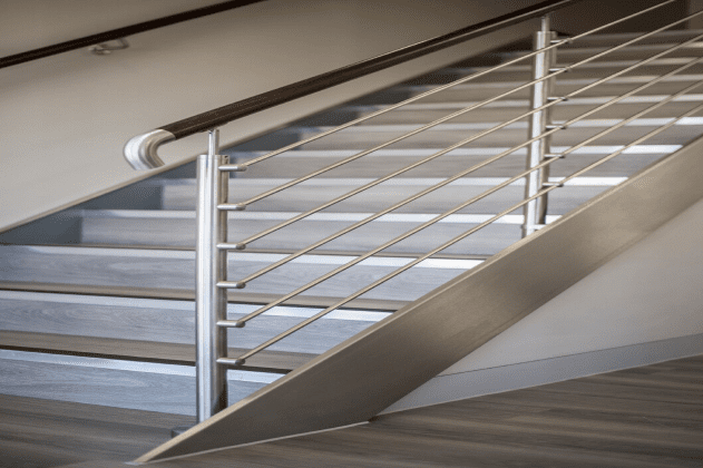 Metal banister on staircase