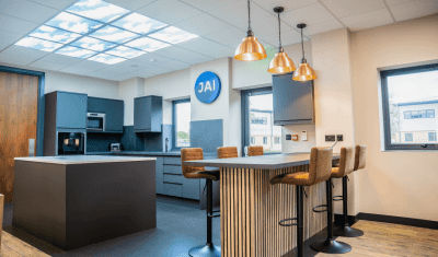 canteen area with metal lighting fixtures